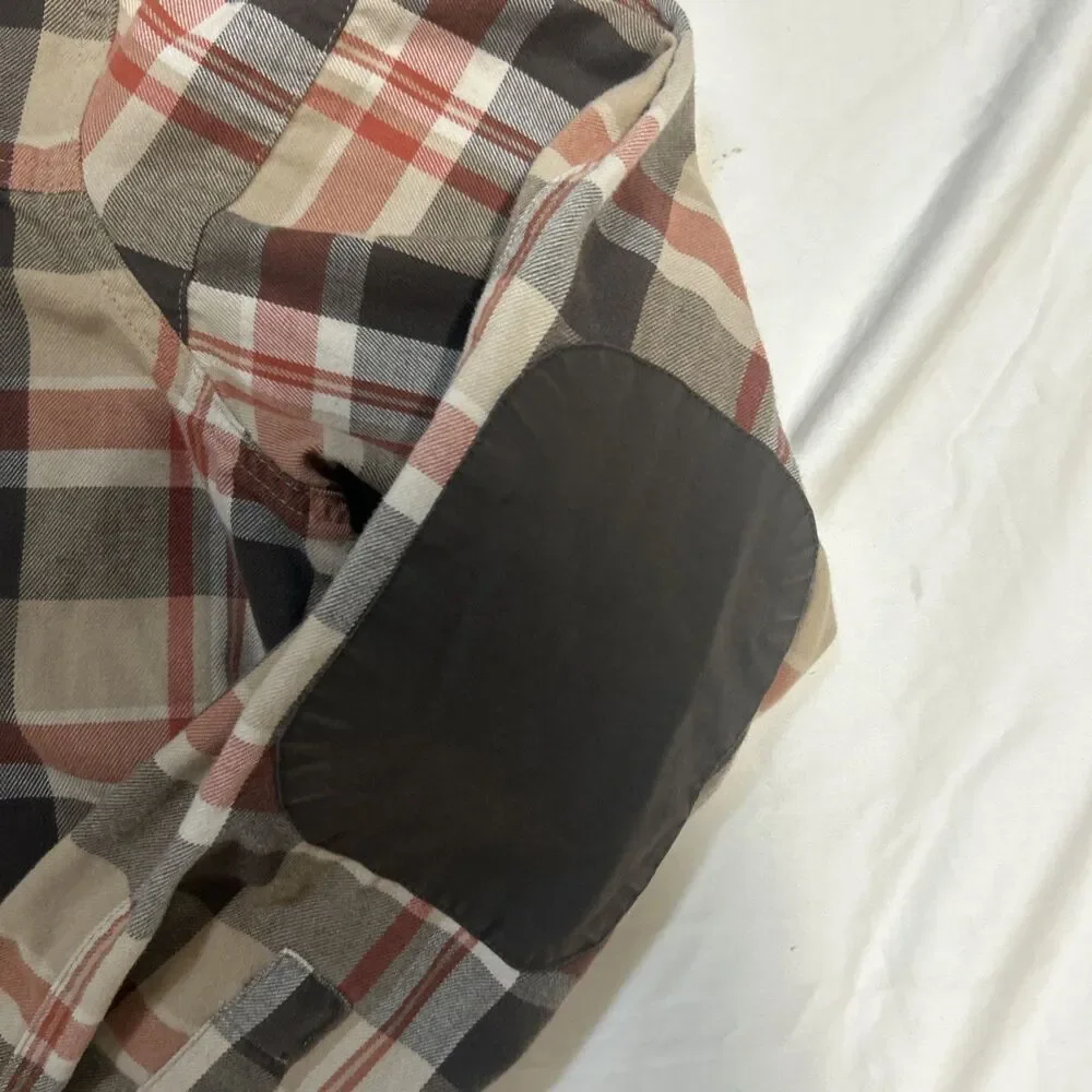 Wrangler ATG Shirt Mens Large Brown Plaid Button Up Flannel Cotton Blend Elbow
